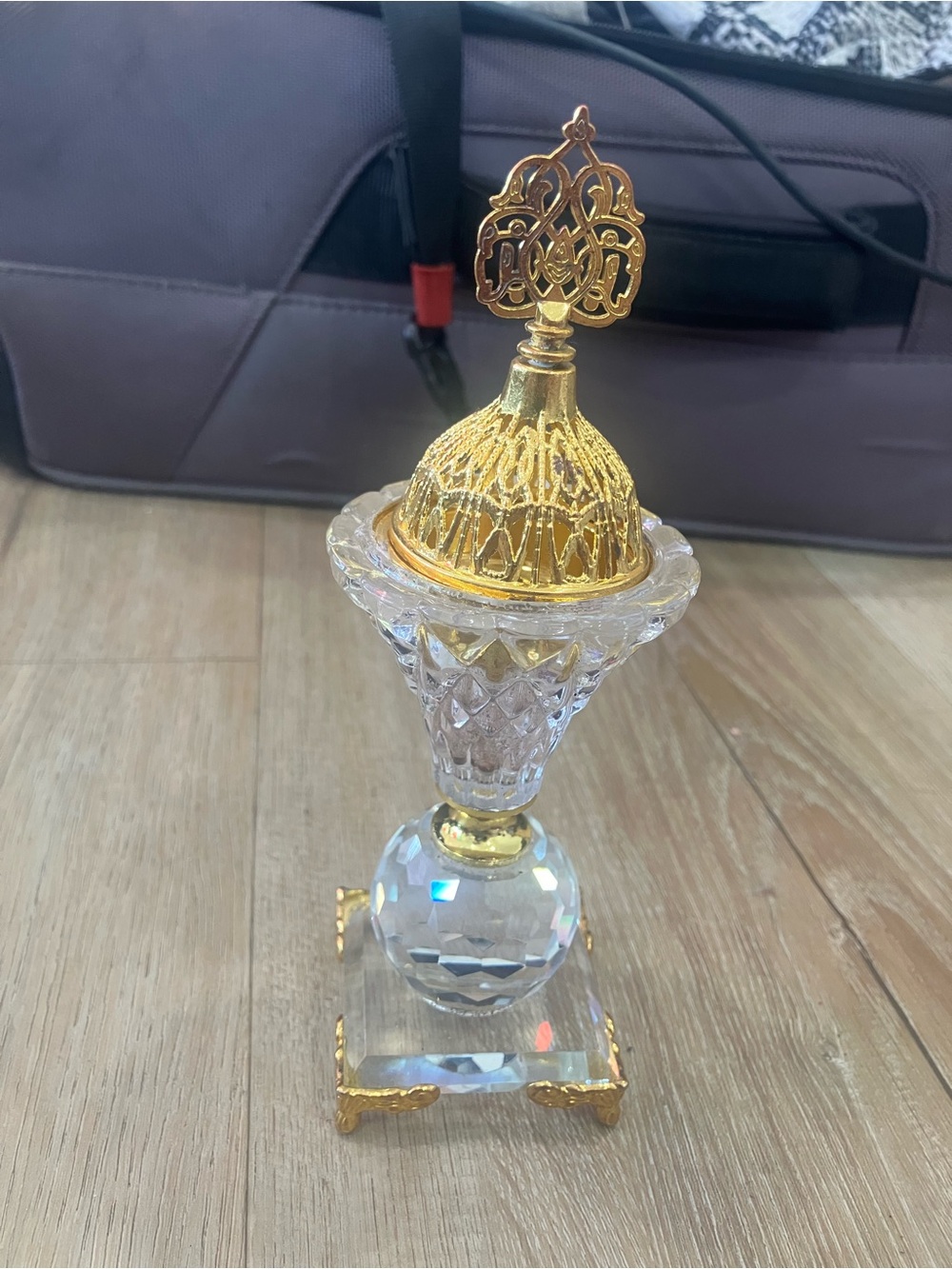 Glass Crystal Arabic Crystal Bakhoor Burner for Incense gold metal lid high end